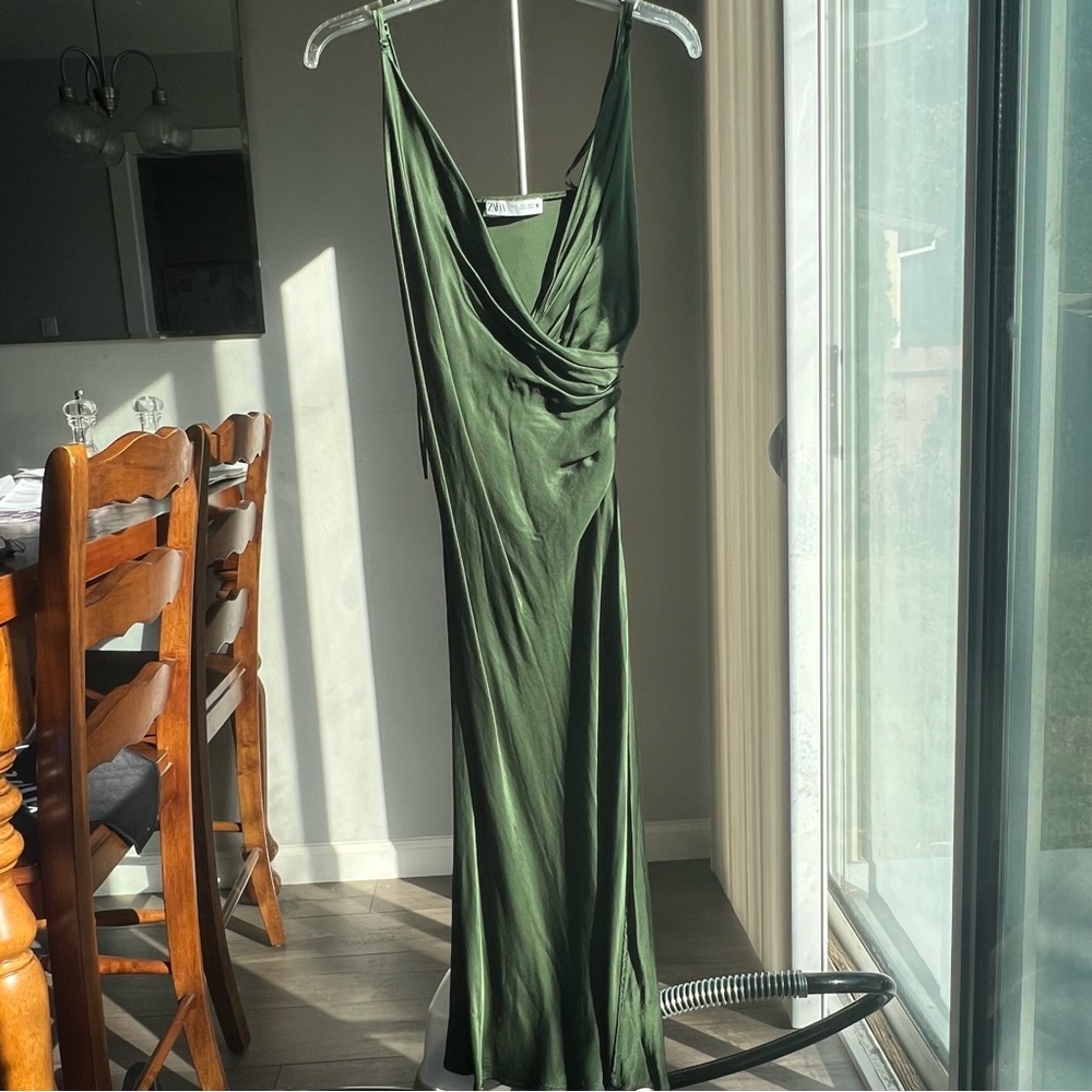 Zara Green Slit Plunge Neck Maxi Dress